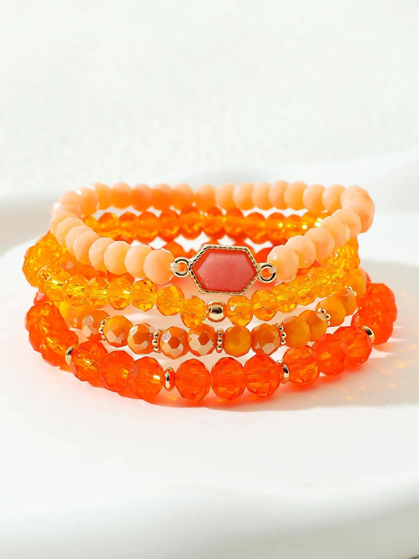 4pcs/set Boho Orange Set Geometric Decor Beaded Bracelet Women Bracelet