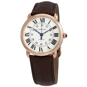 Cartier Ronde 18kt Rose Gold Automatic Silver Dial Brown Leather Men's Watch WGRN0006