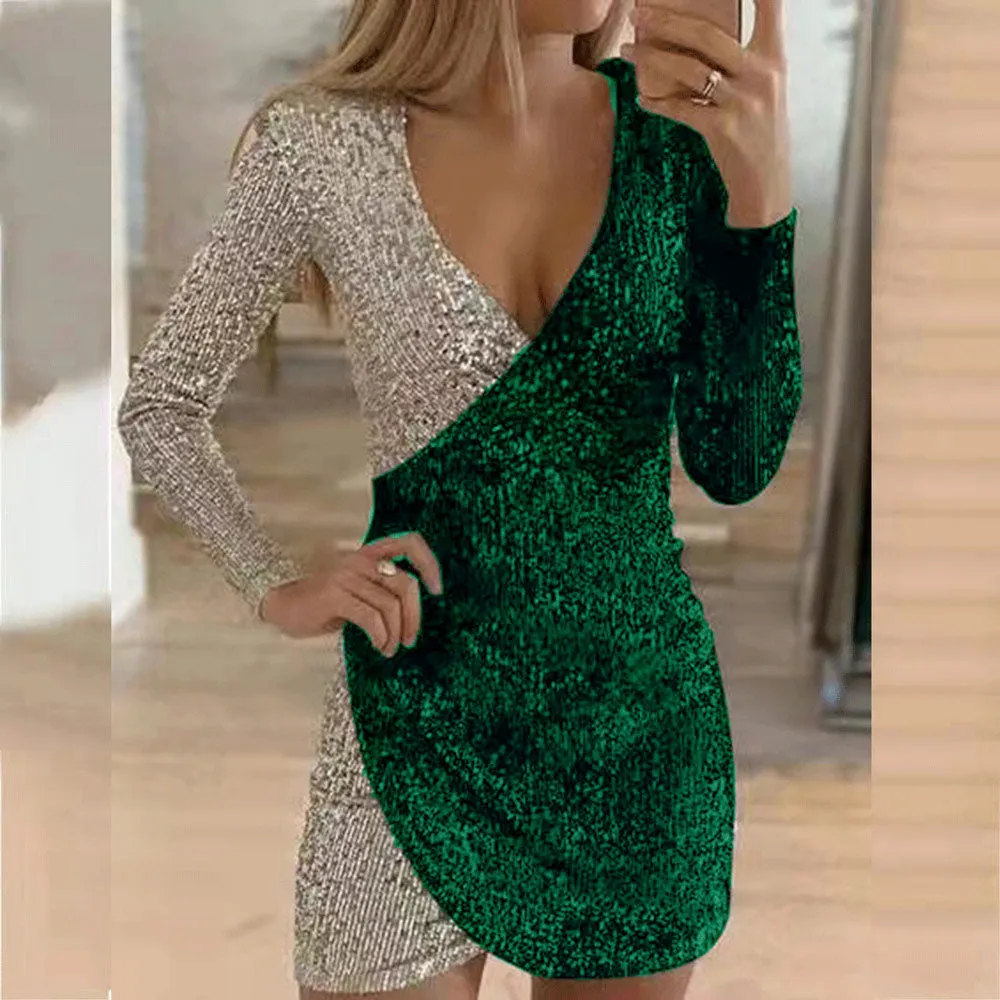 Elegant Sequins V Neck Wrap Dress 7 Design Choices